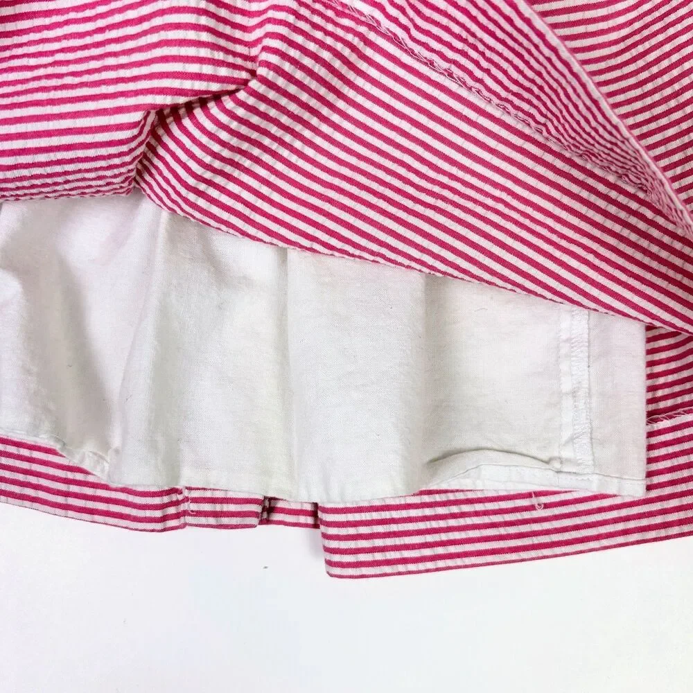 Ralph Lauren Pink White Stripe Seersucker Lace Collar Flouncy Baby Dress 12 Mnth